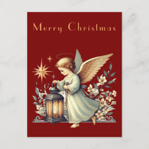 Postal Vintage Christmas Angel y Lantern