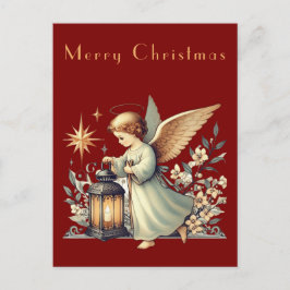 Postal Vintage Christmas Angel y Lantern