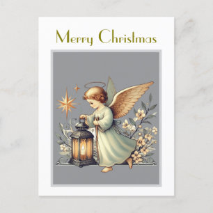 Postal Vintage Christmas Angel y Lantern