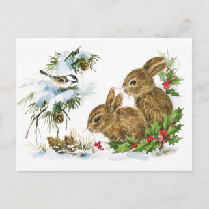 Postal Vintage Christmas Bunnies