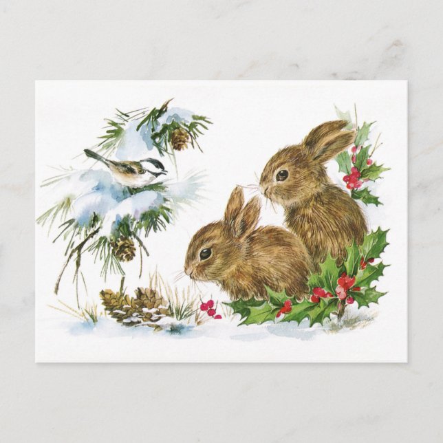 Postal Vintage Christmas Bunnies (Anverso)