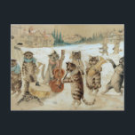 Postal Vintage Christmas Cats cantando villancicos<br><div class="desc">Una obra de arte de Navidades de Louis Wain de gatos cantando villancicos y tocando instrumentos en un paisaje nevado.</div>