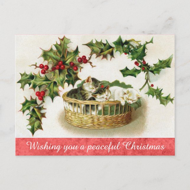 Postal Vintage Christmas Cute Kitten Cat (Anverso)