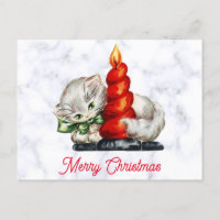 Vintage Christmas Cute Kitten Cat