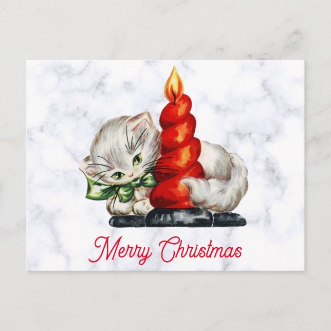 Postal Vintage Christmas Cute Kitten Cat (Anverso)