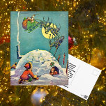Postal Vintage Christmas Eskimo Igloo Santa Flying<br><div class="desc">Este es un viejo Santa Claus vintage y reno volador dejando regalos en Alaska. ¡Qué Cuidado!</div>