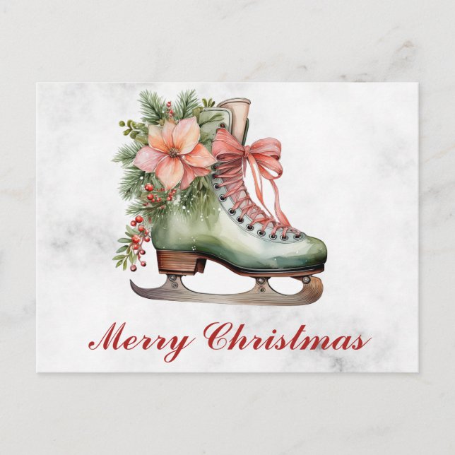 Postal Vintage Christmas Floral Antique Hice Skate (Anverso)