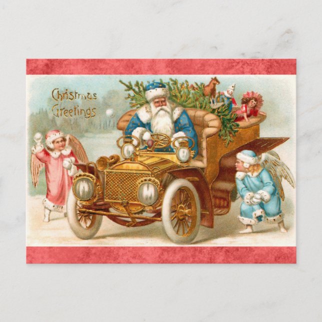 Postal Vintage Christmas Greetings Santa and Angel (Anverso)