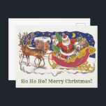 Postal Vintage Christmas, Jolly Santa Claus con Sleigh<br><div class="desc">Diseño de vacaciones de Navidades de ilustracion de época del clásico libro de cuentos para niños "Fue la noche antes que los Navidades". Este diseño presenta a un alegre Santa Claus con su burla en el trineo de los juguetes que saca su equipo de renos. Santa está a punto de...</div>
