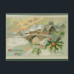 Postal Vintage Christmas Joys Winter Scene<br><div class="desc">Esta postal presenta una escena de invierno nevada con casas y un puente. En la parte trasera de la tarjeta original, dice, "Raphael Tuck e hijos "Navidades Nieve" Serie de postales número 503 - editores de arte a sus majestades el Rey y la Reina". También dice, "Impreso en Sajonia por...</div>