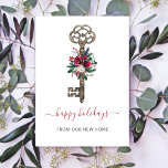 Postal Vintage Christmas Key Hemos mudado las vacaciones<br><div class="desc">Vintage Christmas Key Hemos movido la tarjeta postal de invitación móvil de vacaciones con clave de Navidades decorados de época</div>