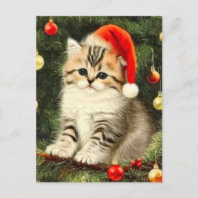 Postal Vintage Christmas Kitten (Anverso)
