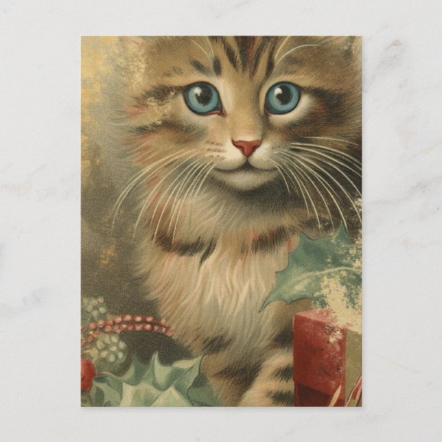 Postal Vintage Christmas Kitten (Anverso)