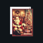 Postal Vintage Christmas Santa Claus AI Art Postcard<br><div class="desc">Esta postal contiene una imagen generada por IA de un Papá Noel Vintage sentado en una silla junto a un árbol de Navidad decorado. Puede personalizar esta postal con su propio saludo o comprar como se muestra con "Feliz Navidad"</div>