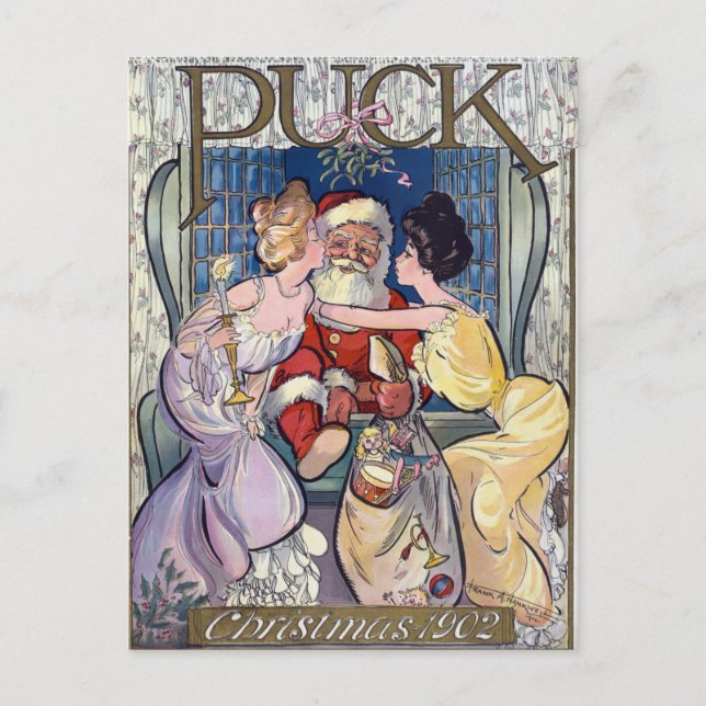Postal Vintage Christmas Santa Claus Kiss (Anverso)