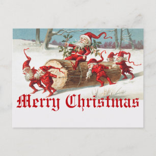Postal Vintage Christmas Santa Claus Y Elf