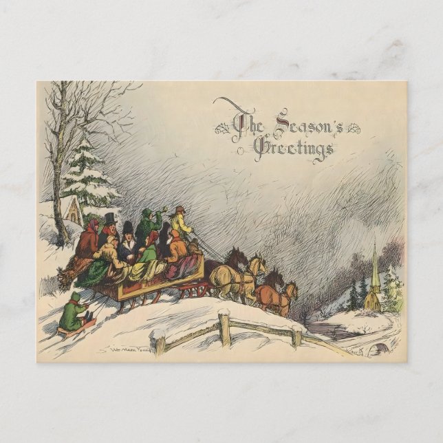 Postal Vintage Christmas Sleigh Ride (Anverso)