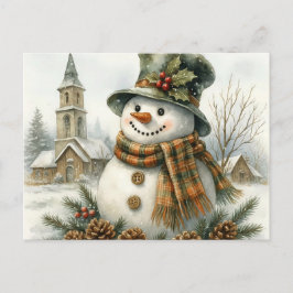 Postal Vintage Christmas Snowman Cozy Winter Holiday