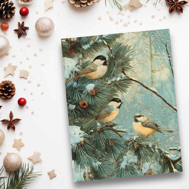 Postal Vintage Christmas Songbirds Pino Tree (Subido por el creador)