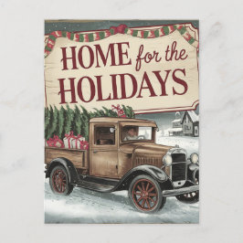 Postal Vintage Christmas Truck Home para las vacaciones