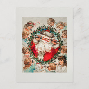 Postal Vintage Christmas Wreath Santa Telephone