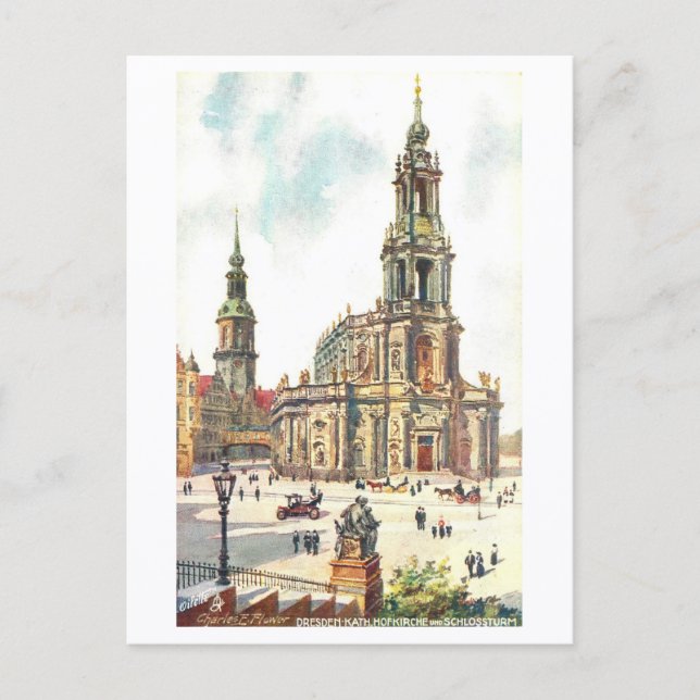 Postal Vintage Church and Castle Tower in Dresden (Anverso)