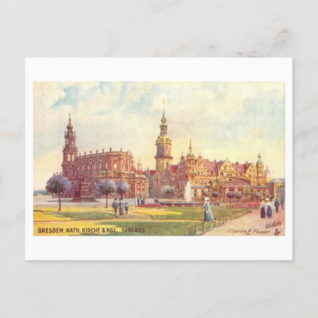 Postal Vintage Church and Palace in Dresden, Germany (Anverso)