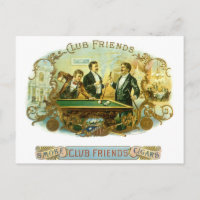 Vintage Cigar Label Art, Club Friends Billiards