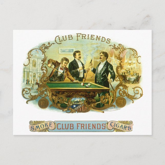 Postal Vintage Cigar Label Art, Club Friends Billiards (Anverso)