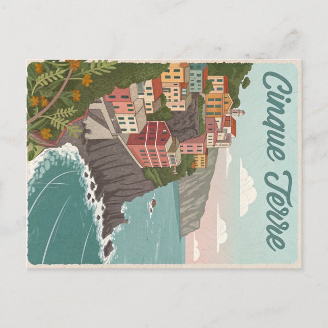 Postal Vintage Cinque Terre Vernazza Cliffside (Anverso)