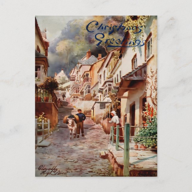 Postal Vintage Clovelly High Street Christmas (Anverso)
