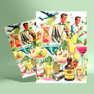 Postal Vintage Coktail Bebe Ilustracion