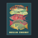 Postal Vintage Colorers Barrier Reef Fish Hola<br><div class="desc">En los tiempos que vivimos, parece que nos resulta cada vez más difícil conectarnos con la familia y amigos en persona. Hágales saber que estás pensando en ellos con esta divertida postal, que incluye un cuadro de 5 diferentes peces de barrera de arrecife. El texto de la parte delantera dice,...</div>