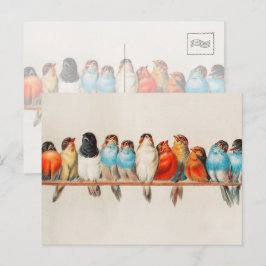 Postal Vintage Colorful Birds Watercolor Naturaleza Vida 