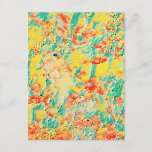 Postal Vintage Colorful Garden Floral Bunny Rabbit
