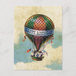 Postal Vintage Colorful Hot Air Balloon Feliz cumpleaños