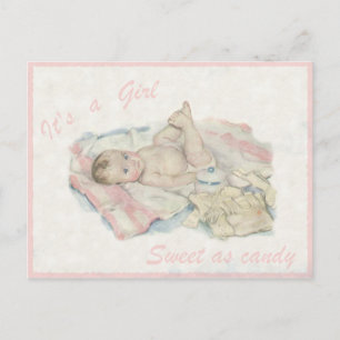 Postal vintage con una pequeña niña