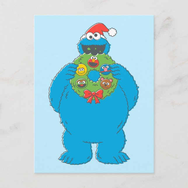 Postal Vintage Cookie Monster Navidades Wreath (Anverso)