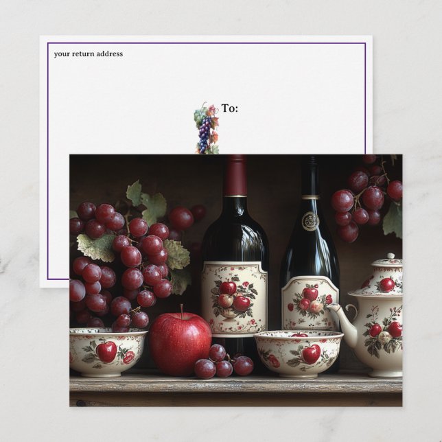 Postal  Vintage Country Kitchen Wine Grapes Apples (Anverso / Reverso)