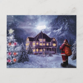 Postal Vintage Country Navidades en vacaciones de cabaña