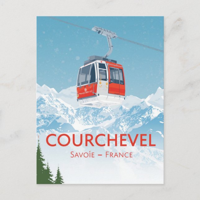 Postal Vintage Courchevel France Ski Gondola (Anverso)