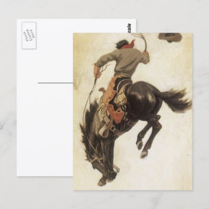 Postal Vintage Cowboy, Bronco Buster Study by NC Wyeth