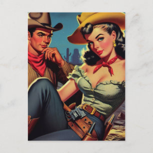 Postal Vintage Cowboy y Cowgirl