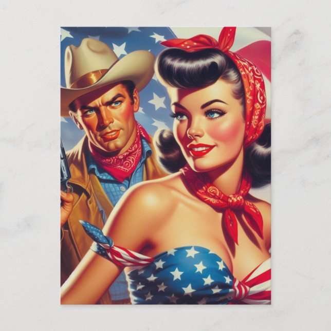Postal Vintage Cowboy y Pin Up (Anverso)
