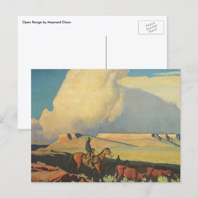 Postal Vintage Cowboys, Open Range de Maynard Dixon (Anverso / Reverso)