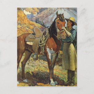 Postal Vintage Cowgirl and Horse