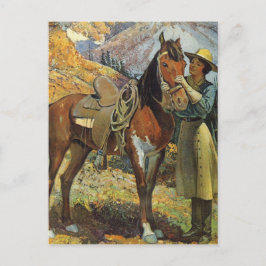 Postal Vintage Cowgirl and Horse