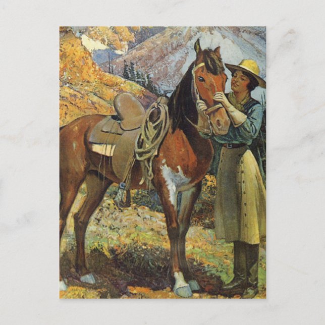 Postal Vintage Cowgirl and Horse (Anverso)