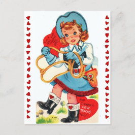 Postal Vintage Cowgirl & Lasso Valentine de los años 50