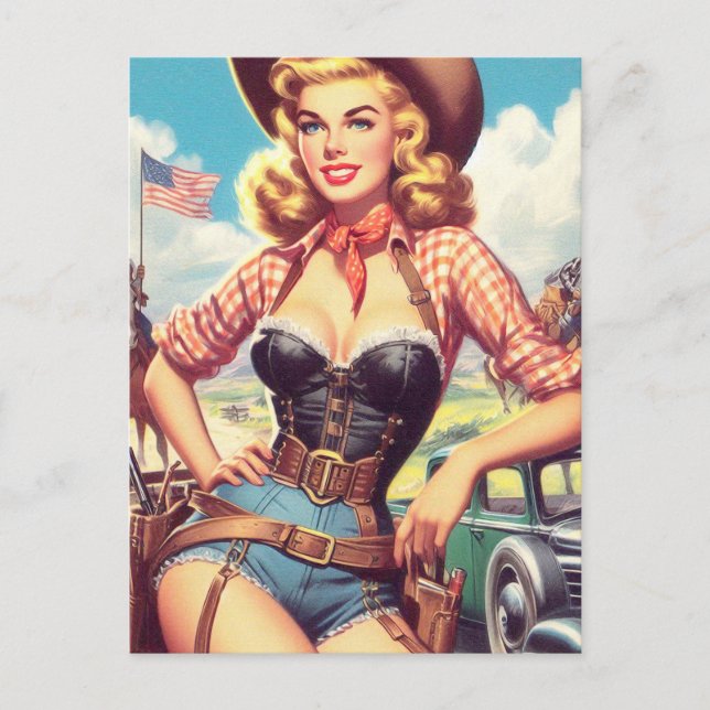 Postal Vintage Cowgirl Pin Up (Anverso)